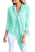 Sexy Light Blue Bow-tie Sleeved Blouse with Necktie